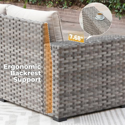 ovios 16 Pieces Patio Furniture Set, Outdoor Wicker Sectional Sofa Couch with 54" Fire Pit Table Swivel Chairs, Modern Modular Deep Seat Rattan Conversation Sets, Beige