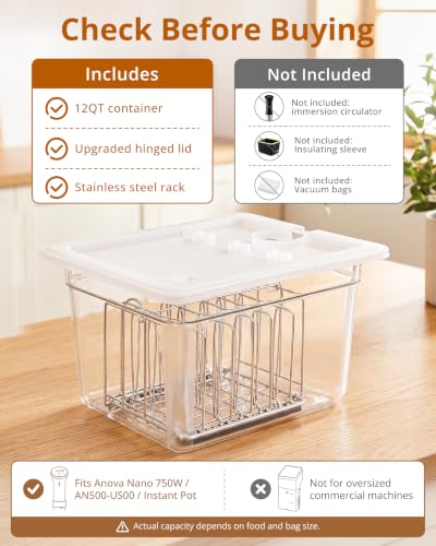 EVERIE Sous Vide Container Set, 12 Qt with Lid & Adjustable Rack