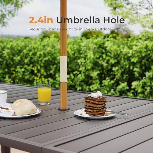 HAPPATIO Outdoor Patio Dining Set, 8 Quick Dry Textilene Dining Chairs and Dining Table with Umbrella Hole, Stackable Textilene Chairs for Garden, Patio and Poolside Backyard, Light Grey