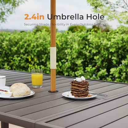 HAPPATIO Outdoor Patio Dining Set, 8 Quick Dry Textilene Dining Chairs and Dining Table with Umbrella Hole, Stackable Textilene Chairs for Garden, Patio and Poolside Backyard, Light Grey
