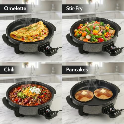 OVENTE Round Electric Skillet, 11.5" Nonstick Frying Pan, Black SK11112B