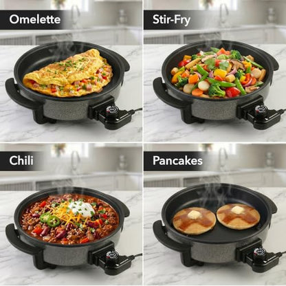 OVENTE Round Electric Skillet, 11.5" Nonstick Frying Pan, Black SK11112B