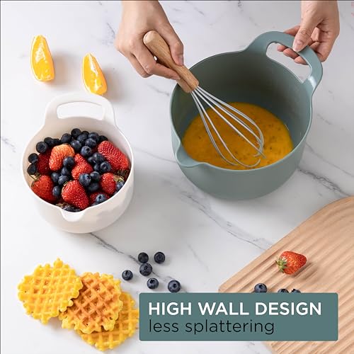 COOK WITH COLOR Nesting Plastic Mixing Bowl Set with Pour Spouts and Handles, Green, 4 Piece Non-Slip