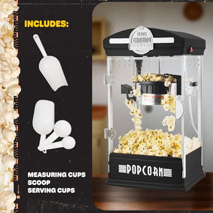 Popcorn Machine - Big Bambino Old-Fashioned Popper with 4-Ounce Kettle, Measuring Cups, Scoop, and Serving Cups by Great Northern Popcorn (Black)