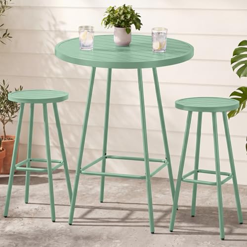 Best Choice Products 3-Piece Patio Dining Set, Bar Height, Outdoor Bistro Set, Outdoor Round Bar Table w/ 2 Bar Stools, Steel - Sage