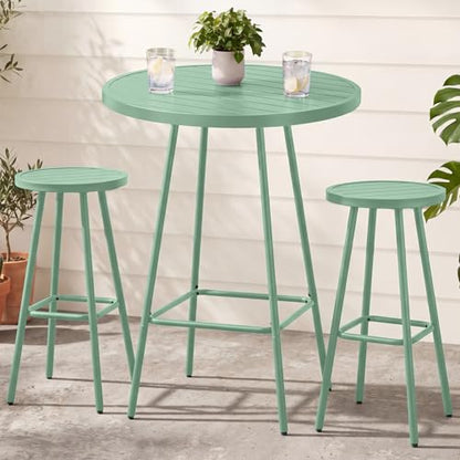 Best Choice Products 3-Piece Patio Dining Set, Bar Height, Outdoor Bistro Set, Outdoor Round Bar Table w/ 2 Bar Stools, Steel - Sage