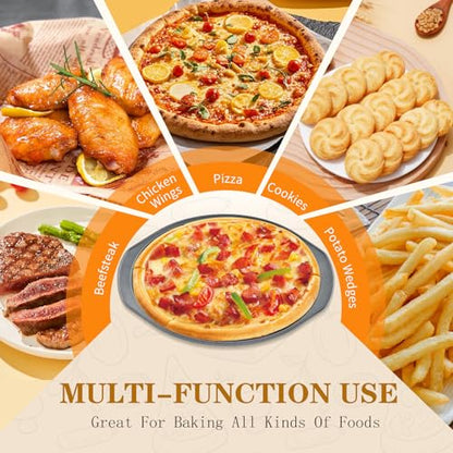 Bestdin 5Pcs Pizza Pan Set - 12 inch Pizza Pan with Holes, Non-stick, Pizza Oven Accessories with 2 Carbon Steel Round Pans, Pizza Cutter and 2 Gloves, Dishwasher Safe