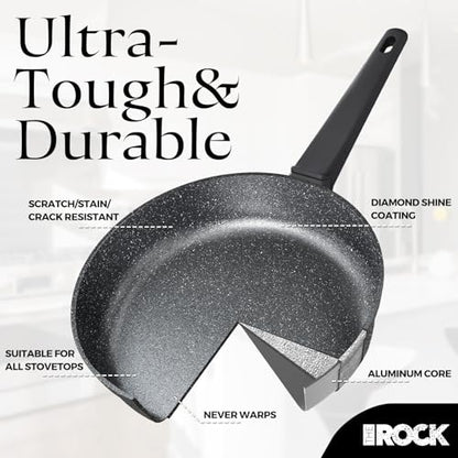 THE ROCK SOHO 15Pcs Cookware Set – Pots and Pans Set Non Stick with ROCK.TEC – Compact for Urban Kitchens, Nothing Sticks, Never Warps, Lasts Longer, Induction & Dishwasher Safe, Black