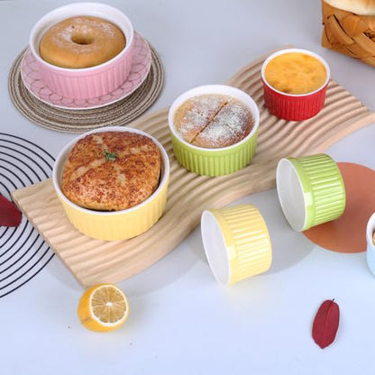 YAZYLIFE Ramekins 8oz,Ramekins for Creme Brulee and Souffle Dishes,Porcelain Oven Safe Baking Bowls,Pudding Cups,Dipping Sauce Dish,Set of 6,Color