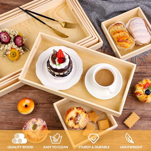 Aodaer 7 Pieces Wooden Trays, Wooden Nested Serving Trays, Rectangular Shape Wood Serving Tray with Handles for Kitchen Party Dinner Snacks