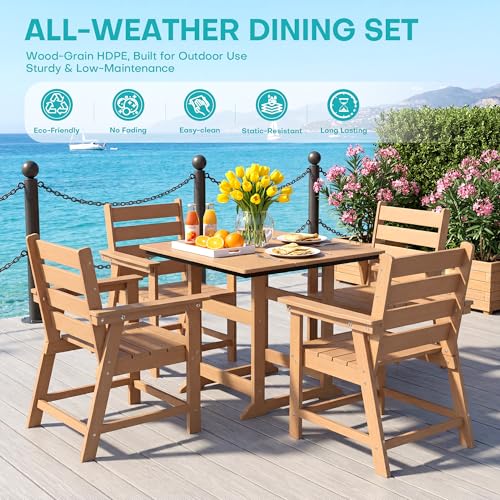 EcoVida Outdoors HDPE Outdoor Dining Set, Patio Dining Set of 8, Cedar