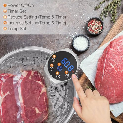WiFi Sous Vide Precision Cooker 1100 Watts Sous Vide Machine Precision Immersion Circulator for Perfect Steak, Tender Chicken & Healthy Meals, Ultra-Quiet, App Recipes, Fast Heating, IPX7 Waterproof