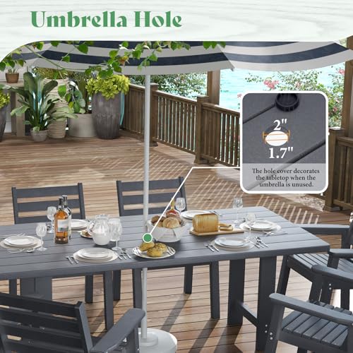 AMERLIFE 7-Piece Outdoor Dining Set for 6, 71" HDPE Patio Table, Grey