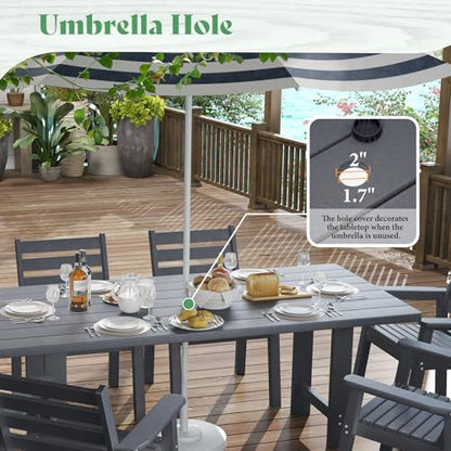 AMERLIFE 7-Piece Outdoor Dining Set for 6, 71" HDPE Patio Table, Grey