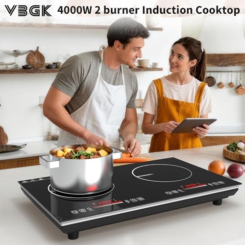 VBGK 2 burner Induction cooktop,110V 4000Winduction hot plate with touch Control,9 Power Levels, Kids Lock & Timer,LED touch control 2ourner induction cooker