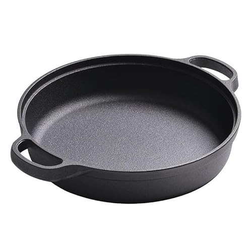 Cast Iron Skillet with 2 Handle, 9in/23cm Rounde Mini Flat Bottomed Frying Pan for fried steakBread, Baking,Pizza, Outdoor Cooking, Camping, Grill, Stovetop, Oven Safe Cookware (9inch 23 cm)