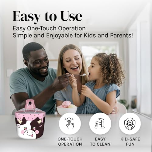 Cooler Concepts 1.2 Qt Cow Electric Ice Cream Maker for Kids - Best Countertop Ice Cream Machine for Homemade Soft Serve, Sorbet, Gelato, Frozen Yogurt - Fun Desserts for Families, Easy to Clean