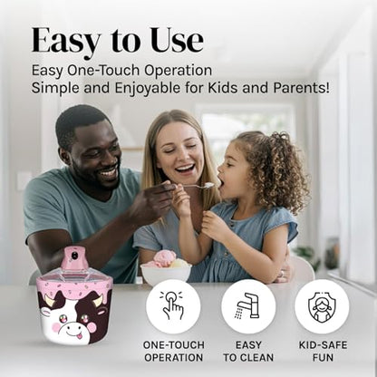 Cooler Concepts 1.2 Qt Cow Electric Ice Cream Maker for Kids - Best Countertop Ice Cream Machine for Homemade Soft Serve, Sorbet, Gelato, Frozen Yogurt - Fun Desserts for Families, Easy to Clean