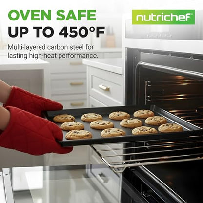 NutriChef 3-Piece Nonstick Baking Sheet Set – Non-Toxic Cookie Sheets for Everyday Baking – Small, Medium & Large Oven Safe Bakeware Trays – Warp-Resistant, Easy to Clean & Dishwasher Safe