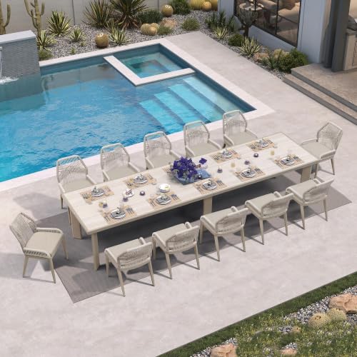 PURPLE LEAF 13 Pieces Patio Dining Set with Cushion and Backrest, Champagne