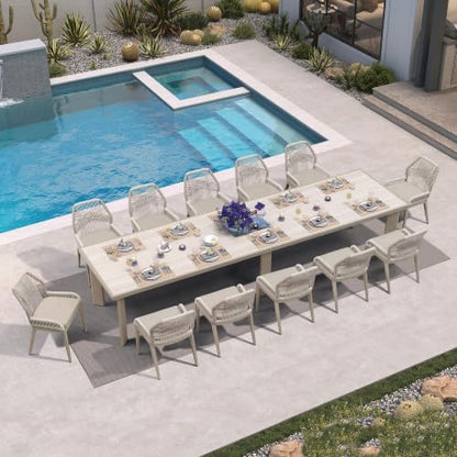PURPLE LEAF 13 Pieces Patio Dining Set with Cushion and Backrest, Champagne