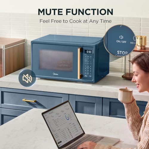 Midea Retro Countertop Microwave, 1.1 Cu. Ft, 1000W, 6 Presets, Navy Blue