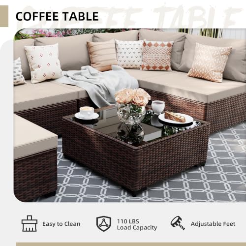UPHA 7-Piece Wicker Patio Furniture Set with Coffee Table, Beige