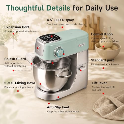 Hauswirt 5.3QT Stand Mixer, LED Touch Screen, Quiet Operation, 11-Speed