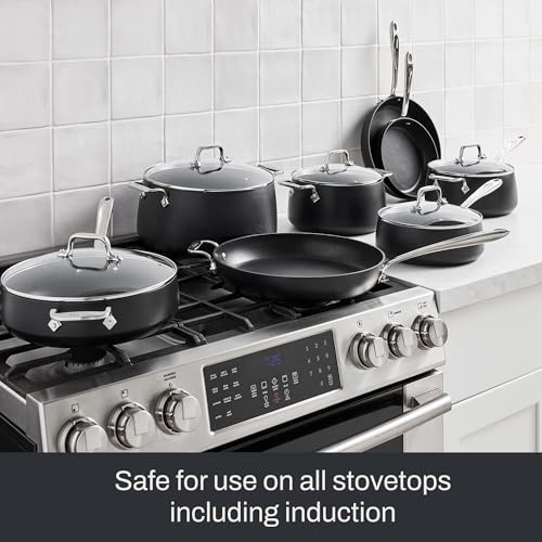 All-Clad HA1 Expert Hard Anodized Nonstick Cookware Set (13 Piece) Pots, Frying Pans, Dishwasher-Safe, Oven-Safe Up to 500°F Compatible with All Stovetops (Gas, Electric & Induction) - Black