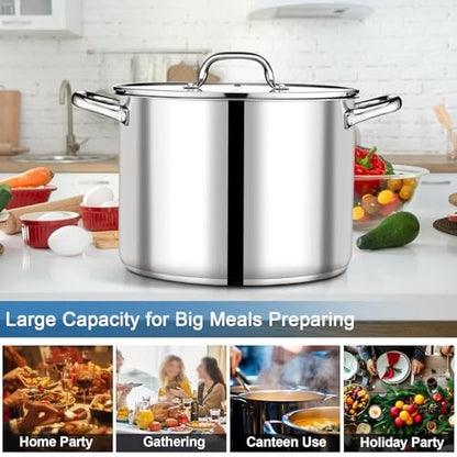 P&P CHEF 16 QT Stock Pot with Lid, Stainless Steel Large Cooking Pot, Soup Canning Stockpot for Stewing Simmering, Tri-ply Bottom for All Stoves, Heavy-Duty &Dishwasher Safe & Food-Grade
