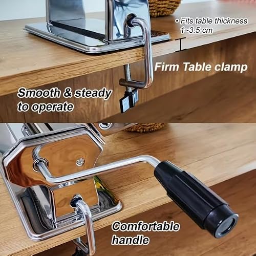 Manual Pasta Maker Machine, 2 in 1 Noodle Maker with Rollers and Cutter, 7 Adjustable Thickness Settings, Perfect for Spaghetti, Fettuccini, Lasagna or Dumpling Skin Silver