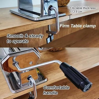 Manual Pasta Maker Machine, 2 in 1 Noodle Maker with Rollers and Cutter, 7 Adjustable Thickness Settings, Perfect for Spaghetti, Fettuccini, Lasagna or Dumpling Skin Silver