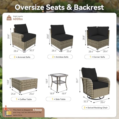 LazySunsets Luxury 8 Piece Patio Furniture Set, Black