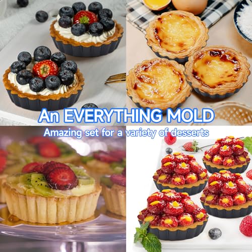 Urxirha 6 Pack Mini Fluted Tart Pans 4 Inch with Removable Bottom, Nonstick Quiche Pan with Silicone Basting Pastry Brush for Baking Treats, Pie, Quiches, Tartlets