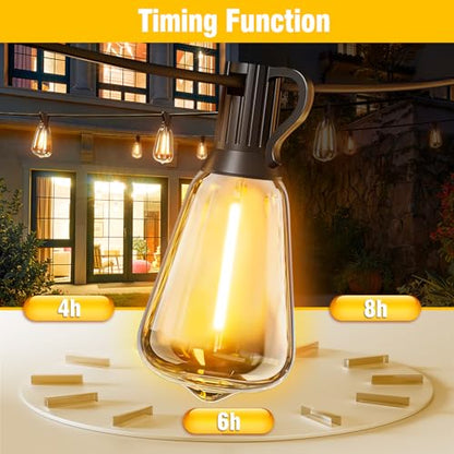 100FT Solar String Lights Outdoor Waterproof with Remote & Timer, LED Shatterproof ST38 Bulbs, USB & Solar Powered Patio Lights for Backyard, Porch, Garden, Wedding Decor, Dusk to Dawn Lighting