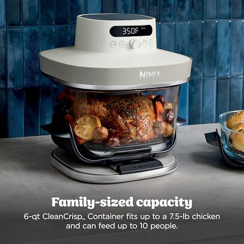 Ninja Crispi Pro 6-in-1 Glass Air Fryer | With Nontoxic, 6qt & 2.5qt Containers & Lids | Microwave, Freezer, Dishwasher Safe | 450°F Max Temp | 1800 Watt | Bone | AS101LG