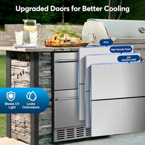 FoMup Under Counter Beverage Refrigerator 24 Inch, Outdoor Drawer Fridge Stainless Steel with Temperature Control for Home, Outdoor Patio and Commercial Use