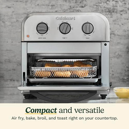Cuisinart Compact Air Fryer Toaster Oven, Stainless Steel Fryer with 6-in-1 Functions, Adjustable Temperature, Includes Oven Rack, Baking Pan and Air Fry Basket, TOA-26