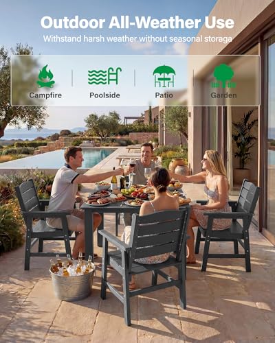 YEFU HIPS Outdoor Table and Chairs : Square Family-Friendly Patio Dining Sets - 5-Piece All-Weather Easy-Clean Outdoor Dining Set - Modern Furniture for Garden Deck Backyard Poolside（Grey）