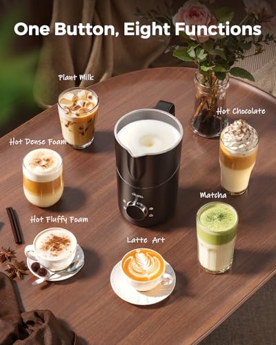 COLDFILL 21.16oz/600ml Milk Frother, 8-in-1 Automatic Milk Frother and Steamer, Electric Hot & Cold Foam Maker, Ergonomic Grip Stainless Steel Detachable Frother for Coffee, Latte, Cappuccino
