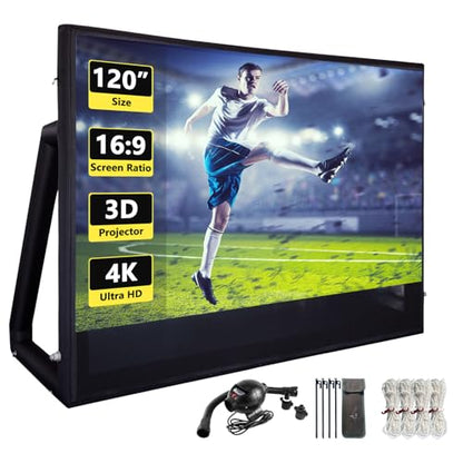 Iuoni Inflatable Projector Screen I Air-Tight No-Blower Design,Made from TPU Tarpaulin, 120 inch (Equivalent to 16ft) for Indoor & Outdoor Use Backyard, Pool, Party, Camping, Movie Night Parties