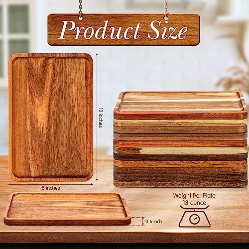 Roshtia 12 Pcs Acacia Wood Serving Tray Rectangular Wooden Serving Platter Christmas Dinner Plates Wood Cheese Charcuterie Board for Food Vegetable, Charcuterie, Appetizer (8'' X 12'' X 0.6'')