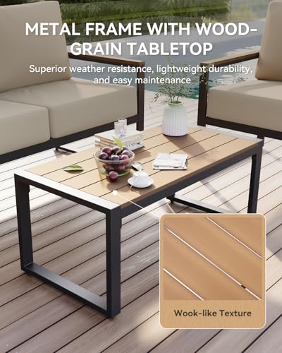 Aoxun Patio Furniture Set, 4 Piece Outdoor Patio Furniture with Thick Cushions, Modern Metal Outdoor Conversation Sets with Coffee Table for Porch, Balcony, Deck Beige