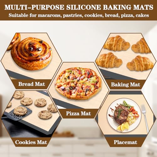 Ninsula Silicon Baking Mats, 16.5"x11.6" 2-Pack Reusable Silicon Baking Mat Sheet, Baking Sheets Non-Stick, Food Safe Baking Mats Can Be Used For Baking Cookies, Bread, Pizzas