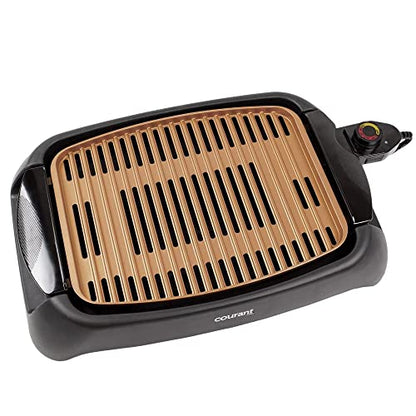 Courant smokeless indoor Electric grill, Copper Non-stick Coating Extra Large and Adjustable Temperature Control, Grill BBQ, Table Top Indoor Grill