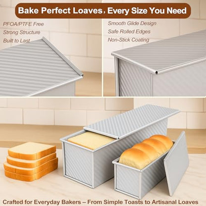 Logario 2-Pack Pullman Loaf Pan with Lid – 13x5 & 8.4x4.8 Inch Nonstick Bread Pans for Homemade Sandwich Bread, Banana Bread & Sourdough – Aluminized Steel Set with Vented Base, Oven Safe to 450°F