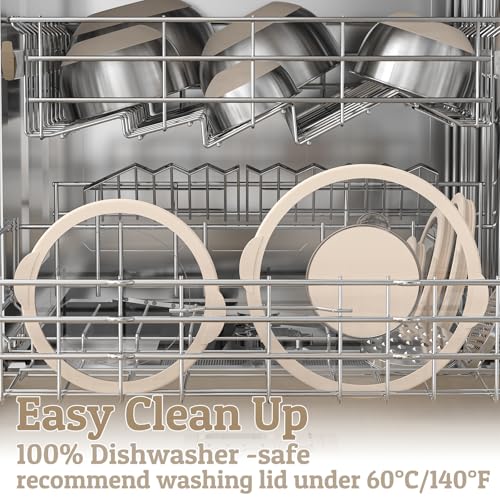 Mixing Bowles Set with Lids Set - Warp-Proof TPR-AS Lids, Stainless Steel Mixing Bowl with 3 Graters & Measuring Lines, Non-Slip Bowls for Baking, Prep, Airtight Food Storage (Khaki 5/3/2/1.5/0.63QT)