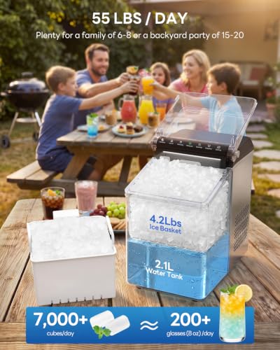 Nugget Ice Maker Countertop,55LBS/Day Ready in 4 Mins, Stainless Steel
