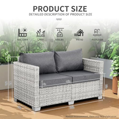 WAROOM Outdoor Patio Loveseat Wicker Small Couch 2-Seater Rattan Sofa Balcony Furniture Deep Seat Porch Seating, Grey Cushion