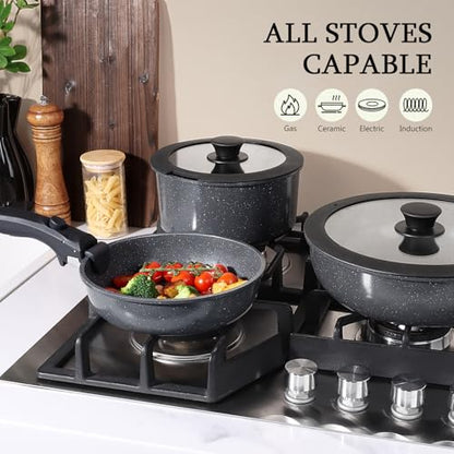 GiPP Ceramic Pots and Pans Set Non Stick, Nonstick Detachable Handle Cookware Sets, Healthy Non Toxic PFAS PFOA & PTFE Free, Dishwasher ＆Oven Safe, Induction Kitchen Pot and Pan, 15 Piece Grey